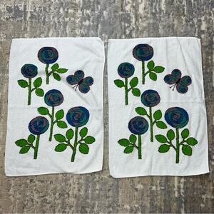 Vintage Penney’s Retro Bathroom Floral Butterfly Hand towels 2 Set 70s